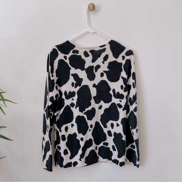 Vintage Cashmere/Silk Blend Cow Print Talbots Crewneck Sweater size L - Picture 3 of 8